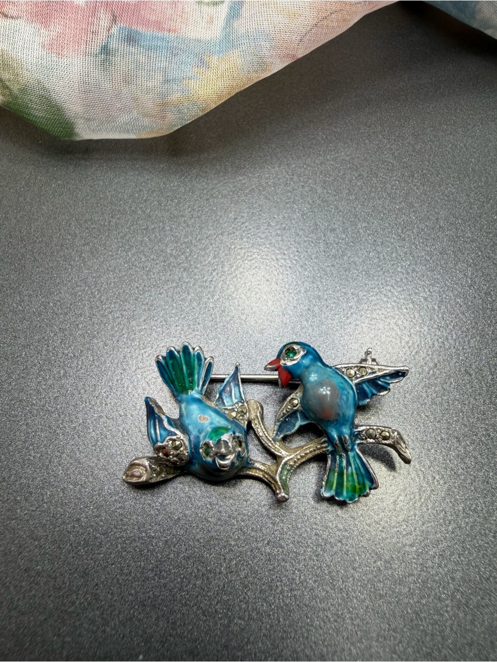 Vintage Blue Enamel Bird Brooch Pin  #288ub